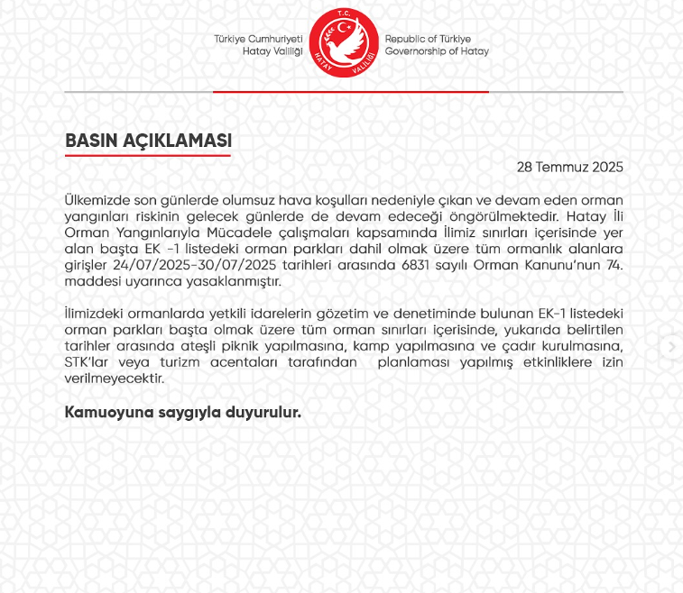 NİHAYET, ORMANLARA GİRİŞ YASAKLANDI