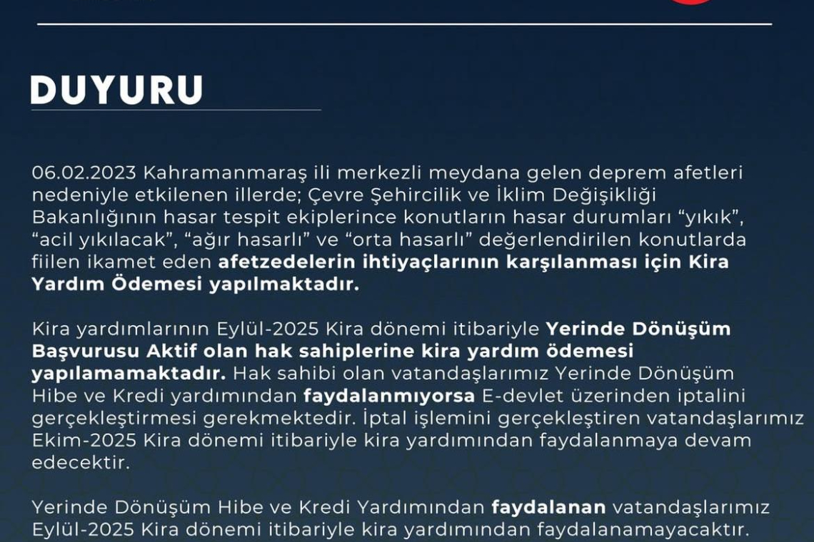 HATAY AFAD’DAN KİRA YARDIMI İLE İLGİLİ AÇIKLAMA